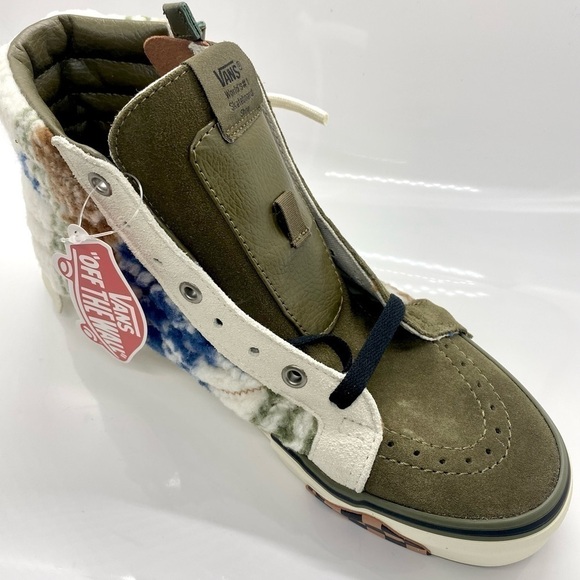 Vans Sk8-Hi Textile Tapestry Sherpa Leather High Top Sneakers Lace Up Zip Up 9 - Picture 4 of 8